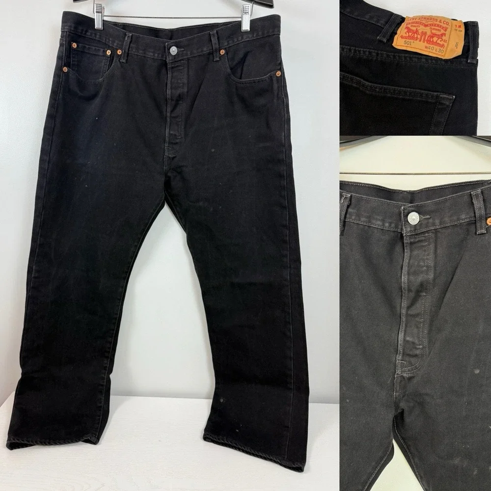Levi's 501 Men Jeans 40X30 Black Denim Original Fit Straight Leg Button Fly READ